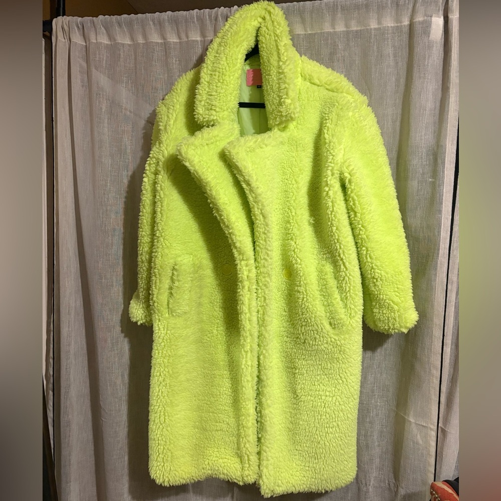 Azalea Wang Neon Yellow Faux Fur Coat